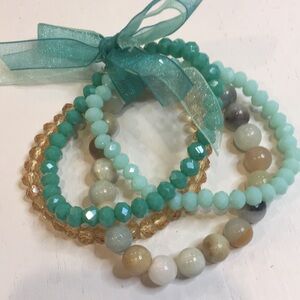 Natural Stone & Faux Crystal Bracelet Set